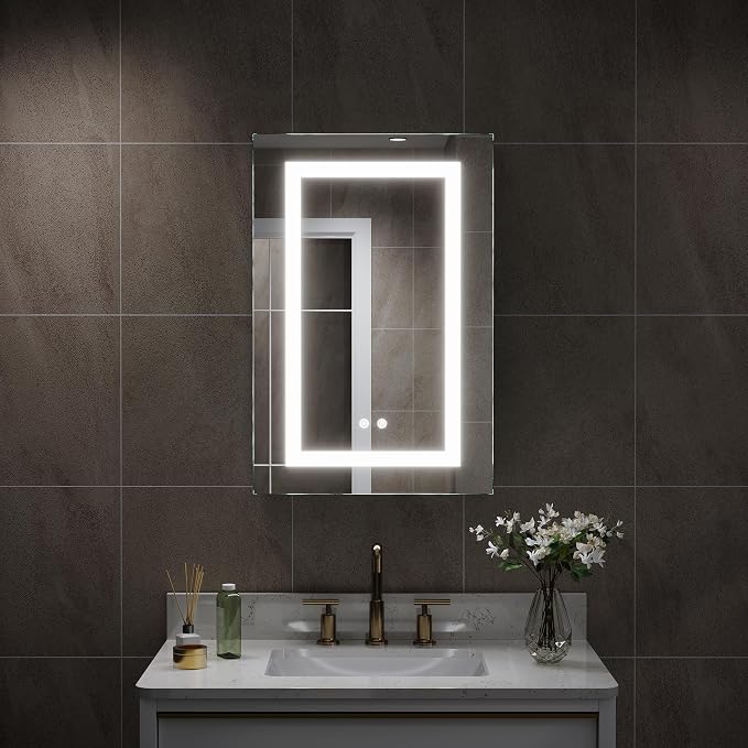 WELLFOR 20" X 30" Bathroom LED Medicine Cabinet with Mirror, Medicine Cabinet with Lights, Bathroom Mirror with Storage, Dimmer, Defogger, Outlets & USB Ports, Left Opening Door