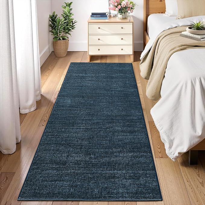 Garvee Kitchen Runner Rugs Non Skid Washable 2x6 Rugs for Entryway, Navy | Modern Solid Color Non Shedding Stain Resistant Neutral Low Pile Soft Foldable Rug for Bathroom Hallway Bedroom