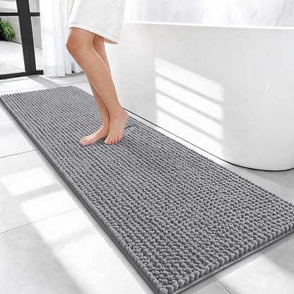 OLANLY Thick Chenille Bathroom Runner Rugs 59x20, Absorbent Bath Mat, Grey | Soft Bath Rugs, Rubber Backing, Machine Wash Dry, Bath Mats for Bathroom, Tub and Shower, Home Decor Accessories