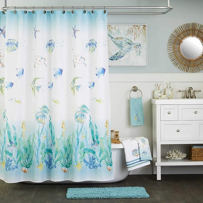 SKL Home Ocean Watercolor Hand Towel, White (2-Pack), 16 x 26 | 100% Cotton. 550 GSM. Plush & absorbent. For use in the bathroom, kitchen or bar. Great for Airbnb & beach décor.