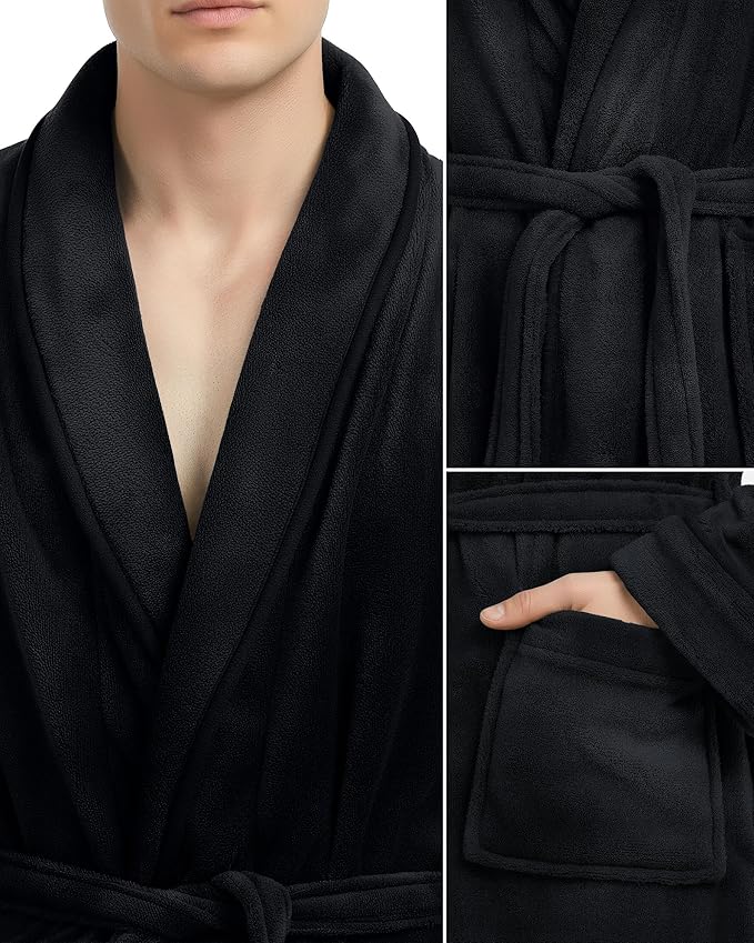NY Threads Mens Robe, Luxury Plush Fleece Mens Bathrobe, Spa Bath Robe for Men