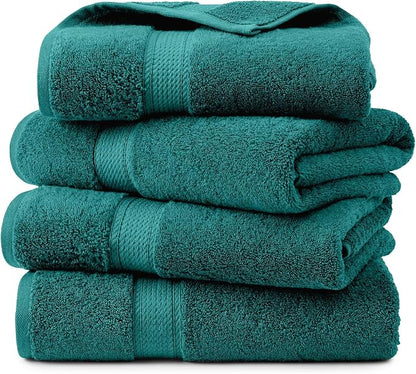 Superior Egyptian Cotton Plush & Absorbent, Bath Towel Set of 4, Teal | Quick Dry, Soft Luxury Towel Set, Bath Essentials for Bathroom, Guest Bath, Spa, 4 Piece Bath, Madeline Towels