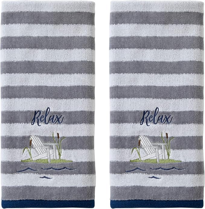 SKL HOME by Saturday Knight Ltd. Relax Chair Hand Towel (2-Pack), Multi | Decorative embroidery & stripes for everyday & coastal/beach décor. For use in the bathroom, kitchen, bar or any sink space.