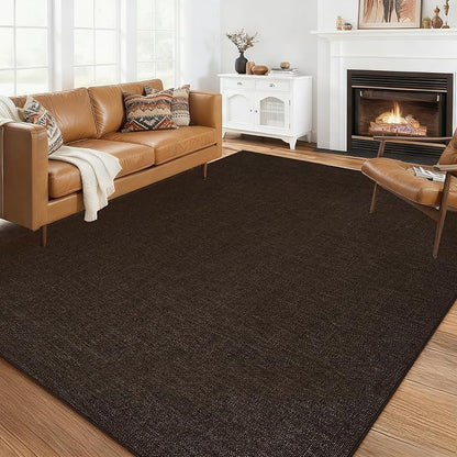 Garvee Large Area Rug 10x13 Modern Solid Washable Rug Non Slip Brown | Woven Textured, Ultra-Thin Neutral Minimalist Non-Shedding Floor Cover Indoor Foldable Mat for Living Room Bedroom Office