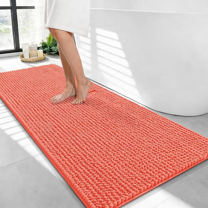 OLANLY Thick Chenille Bathroom Runner Rugs 44x24, Absorbent Bath Mat, Coral | Soft Bath Rugs, Rubber Backing, Machine Wash Dry, Bath Mats for Bathroom, Tub and Shower, Home Decor Accessories