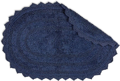 DII Crochet Collection Reversible Bath Mat, Small Oval, 17x24, French Blue