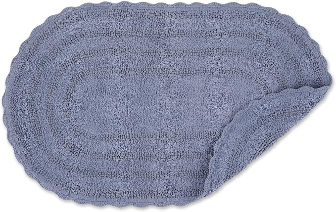 DII Crochet Collection Reversible Bath Mat, Large Oval, 21x34, Stonewash Blue