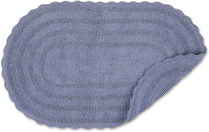 DII Crochet Collection Reversible Bath Mat, Large Oval, 21x34, Stonewash Blue