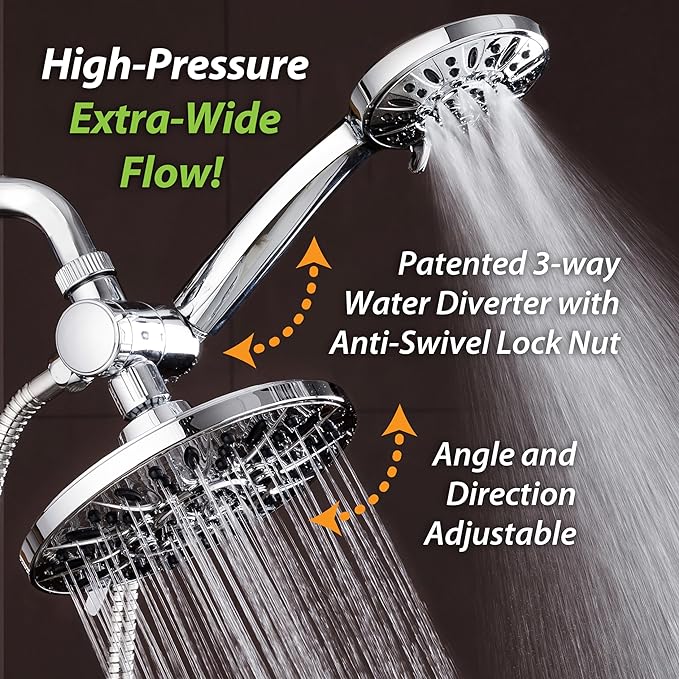 AquaDance 7" Premium High Pressure 3-Way Rainfall Combo for The Best of Both Worlds - Enjoy Luxurious Rain Showerhead and 6-Setting Hand Held Shower Separately or Together - Chrome Finish - 3328 | Enjoy Dual 6-Setting Luxury Shower Heads Separately or ...