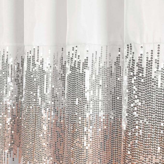 Lush Decor Night Sky Shower Curtain, Single, 72" W x 72" L, White & Blush - Sequin Shower Curtain - Sparkly Color Block Bath Curtain - Modern Glam Bathroom Decor