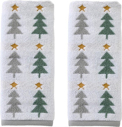 SKL Home Christmas/Winter Multi Trees Hand Towel Set-2pc, Multi | 100% Cotton. 500 GSM. Soft & absorbent. Reversible jacquard pattern. Great for the bathroom, kitchen or bar & holiday gift.