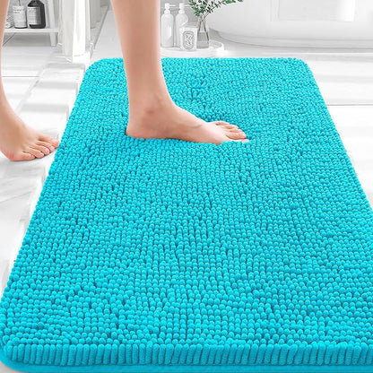 OLANLY Bathroom Rugs 35x24, Extra Soft Absorbent Chenille Bath Rugs | Aqua Sky, Quick-Drying Rubber Backing, Machine Washable Bath Mat for Bathroom Floor, Tub and Shower, Home Decor Accessories
