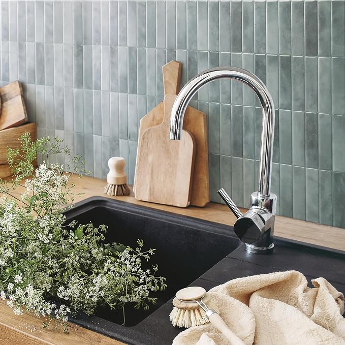 Smart Tiles Peel and Stick backsplash, Stacked Frost Gray, 11.43"x9" | Pack of 5 (3.5 sq ft), Glossy, Heat/Moisture Resistant, Low VOC, Kitchen/Bathroom, Renter Friendly, Made in Canada