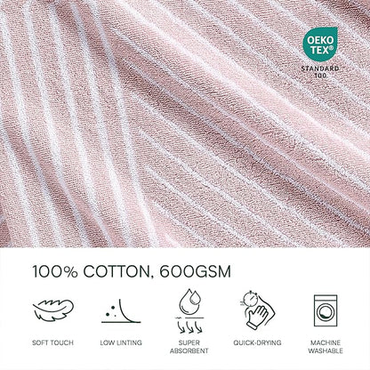 Lacoste Guethary Striped Towel – 100% Cotton, Reversible Modern Geometric Design, Soft & Absorbent, Durable & Lightweight, Machine Washable – Light Pink, 13"x13" Washcloth