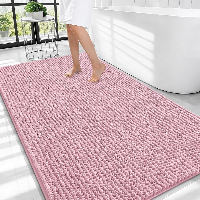 OLANLY Thick Chenille Large Bathroom Rugs Mats 44x32, Dusty Rose | Soft Absorbent Bath Rugs, Rubber Backing, Machine Wash Dry, Bath Mats for Bathroom, Tub and Shower, Home Decor Accessories
