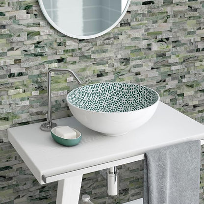 SUNWINGS 5-Sheet Peel and Stick Mosaic Natural 3D Stone Self Adhesive Marble Tiles, 11.5" x 10.7" Stick on Backsplash for Kitchen Bathroom Fireplace Vanity, Emerald Green