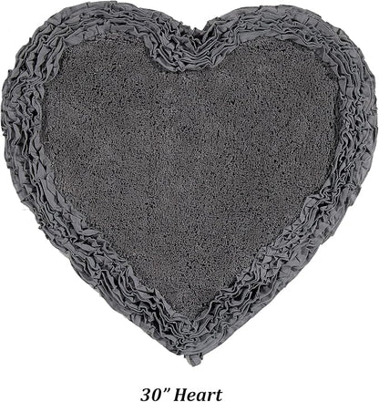 Better Trends 30” Heart Shaped Rugs 100% Cotton Soft Non Slip Doormat Washable Water Absorbent Rugs for Home Entrance Bathroom Shower Floor Decor, Gray Shaggy Border Collection