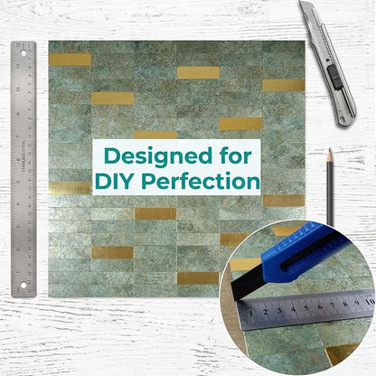 XUANINY Peel and Stick Tile Backsplash Self- Adhesive Wall Tiles Aluminum Mosaic Sticker for Kitchen (11.33"x11.92" Per Sheet, Pack of 10 pcs) (Golden Green 10)