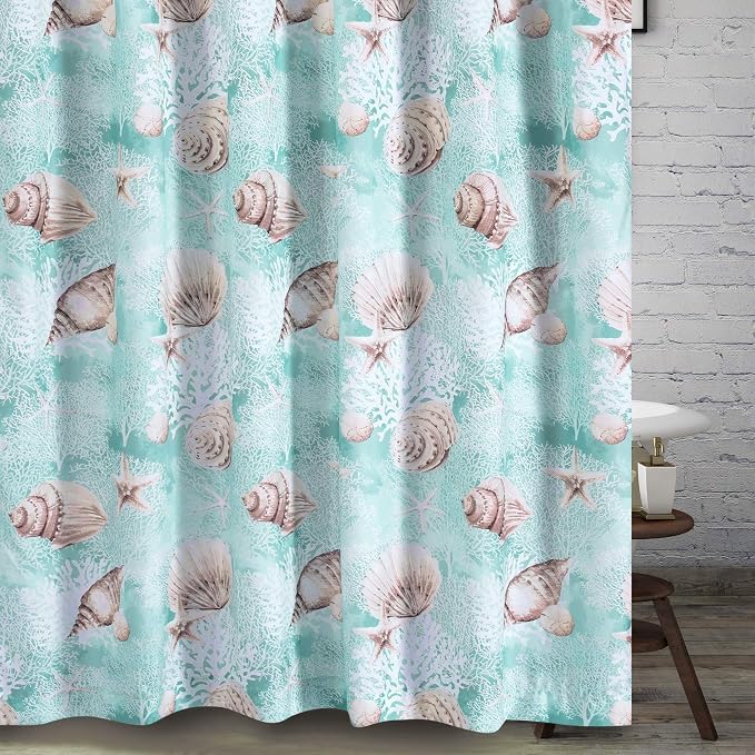 Greenland Home Fashions Fabric Sensations Shower Curtain, Stylish Bathroom Decor, Machine Washable, 72 inches x 72 inches, Ocean