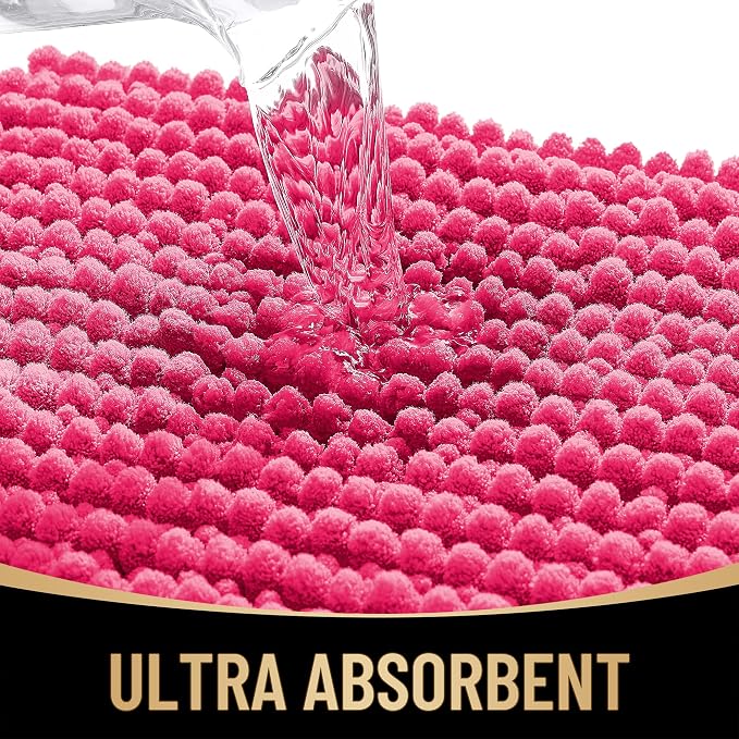 OLANLY Thick Chenille Absorbent Bathroom Rugs Mat 30x20, Hot Pink | Soft Bath Rugs, Rubber Backing, Machine Wash Dry, Bath Mats for Bathroom, Tub and Shower, Home Decor Accessories