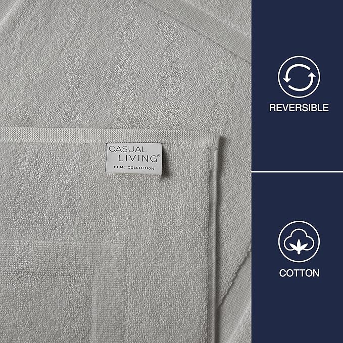 Casual Living Grey Cotton Bath Mats Set of 2 Towel Mats for Bathroom Floor Banded Rugs Soft Absorbent Ring Spun Cotton Washable Essentials Bathroom Shower Accessories, 34-inch x 21-inch, Grey