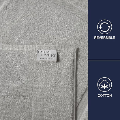 Casual Living Grey Cotton Bath Mats Set of 2 Towel Mats for Bathroom Floor Banded Rugs Soft Absorbent Ring Spun Cotton Washable Essentials Bathroom Shower Accessories, 34-inch x 21-inch, Grey