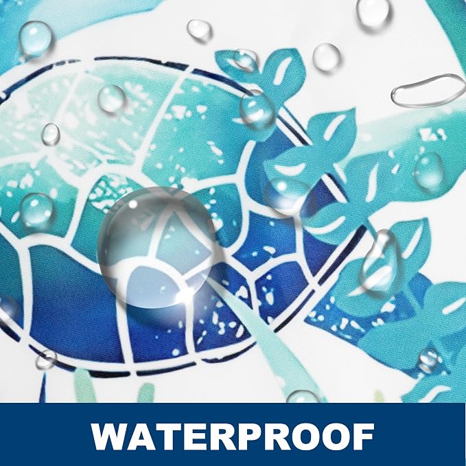 Nautical Sea Turtle Shower Curtain Cute Kids Coastal Shower Curtain Set with Waterweed Jellyfish for Bathroom Decor Waterproof Machine Washable Shower Curtains with 12 Hooks, 72x72 Inch