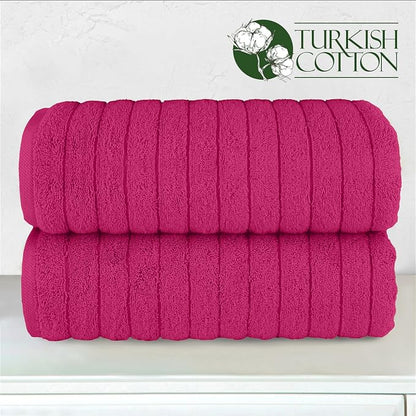 Elegant Comfort 100% Turkish Cotton Corduroy Ribbed Luxury Soft 2 Pack Bath Towels 27 x 54 Inch - Ultra Plush, Absorbent, Quick Dry, Hotel Spa Quality Towels for Bathroom Essentials, Hot Pink