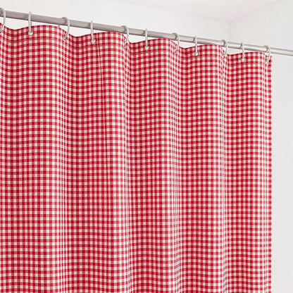 HunnmingRe Ruffle Hem Gingham Shower Curtain, Red Farmhouse | Waterproof Fabric for Bathroom, Machine Washable, Standard Size Fits Most Tubs, Farmhouse Cottage Style Decor