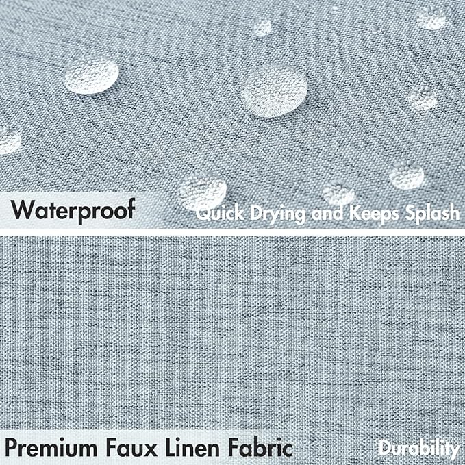 MIULEE 72"x84" Extra Long Scalloped Linen Shower Curtain Light Blue | Linen Textured, Waterproof, Washable, 12 Metal Hooks, Heavy Duty Cloth, Black Border, Shower Curtain for Bathroom Bathtub