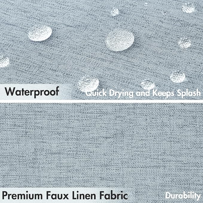 MIULEE Light Blue Scalloped Linen Shower Curtain 72x72 Inches | Linen Textured, Waterproof, Washable, 12 Metal Hooks, Heavy Duty Cloth, Black Border, Shower Curtain for Bathroom Bathtub