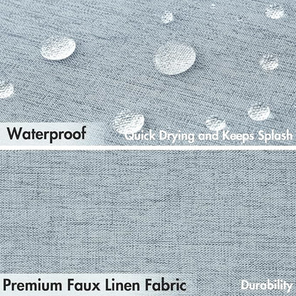 MIULEE Light Blue Scalloped Linen Shower Curtain 72x72 Inches | Linen Textured, Waterproof, Washable, 12 Metal Hooks, Heavy Duty Cloth, Black Border, Shower Curtain for Bathroom Bathtub