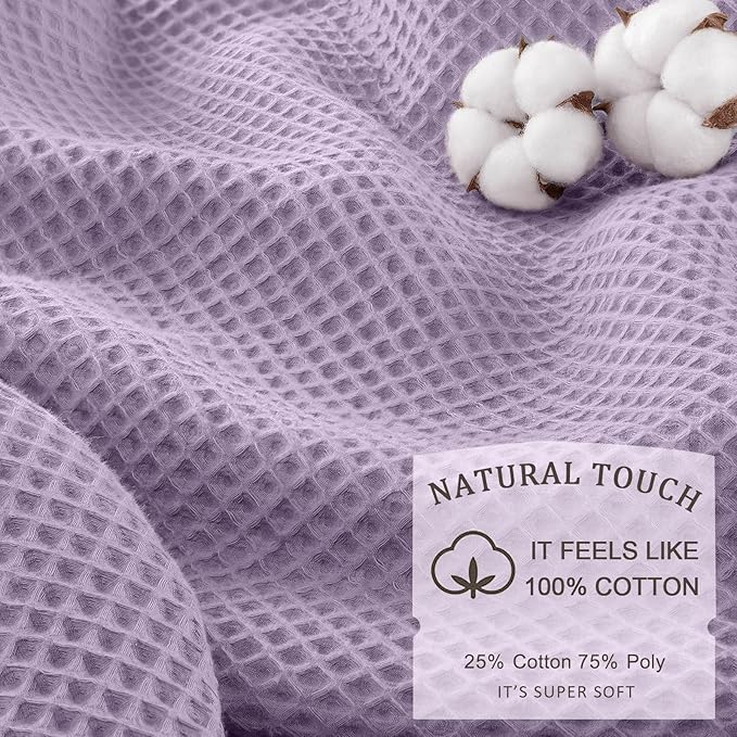 Waffle Weave Shower Curtain - Lavender Cotton Fabric Texture Heavyweight Shower Curtains for Bathroom,Washable,72Wx72L