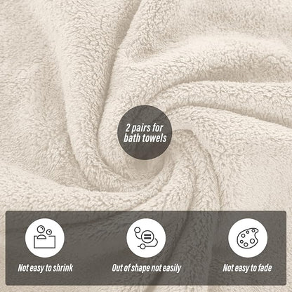 MOONQUEEN 2 Pack Premium Bath Towel Set - Quick Drying - Microfiber Coral Velvet Highly Absorbent Towels - Multipurpose Use as Bath Fitness, Bathroom, Shower, Sports, Yoga Towel (Cream)