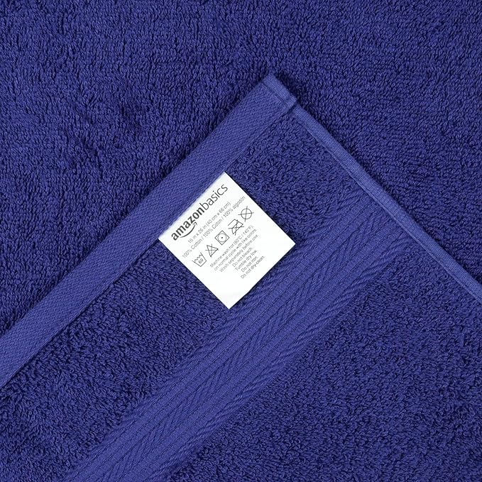 Amazon Basics 100% Cotton Fade-Resistant Hand Towels for Bathroom, Soft Absorbent, 26" x 16", Navy Blue, 6-Pack