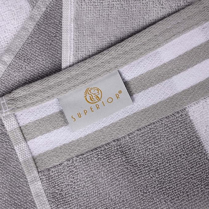 Superior Oversized Cotton Beach Towel Set of 4, Absorbent Towels for Bathroom, Beach, Pool, Swim, Adults, Kids, Vacation, Travel, Bath, Quick Dry Basics, Trip Essentials, Striped Decor, Light Grey