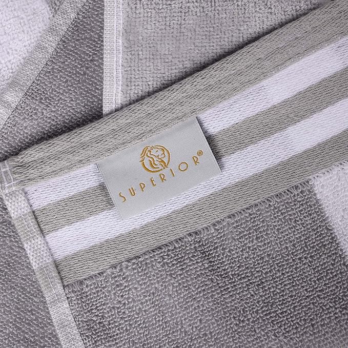 Superior Oversized Cotton Beach Towel Set of 6, Absorbent Towels for Bathroom, Beach, Pool, Swim, Adults, Kids, Vacation, Travel, Bath, Quick Dry Basics, Trip Essentials, Striped Decor, Light Grey