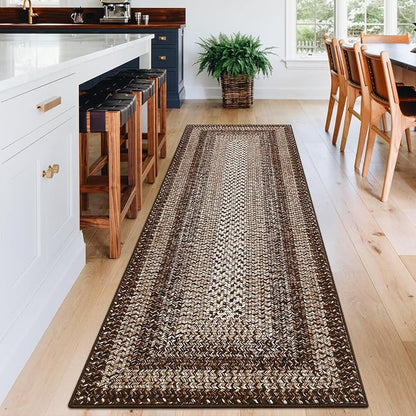 Printed Washable Runner Rug 2x8 Non Slip Bathroom Runner Brown Modern Soft Bedroom Rug Farmhouse Kitchen Rugs Stain Resistant Carpet for Hallway Entryway Rugs Indoor 2'x8' Dark Brown