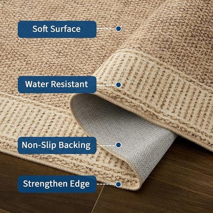 Garvee 2x6 Runner Rug Washable Hallway Runner Rug Non Slip Carpet Jute | Foldable Non-Shedding Bordered Design Entryway Rugs Low Pile Stain-Resistant Indoor Soft Rugs for Laundry Kitchen Bathroom