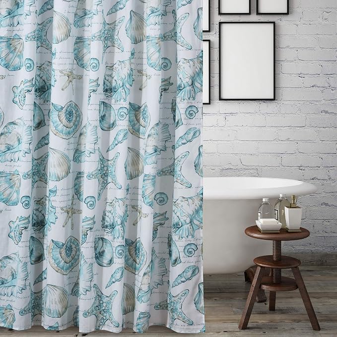 Greenland Home Fashions Fabric Sensations Shower Curtain, Stylish Bathroom Decor, Machine Washable, 72 inches x 72 inches, Cruz Coastal White