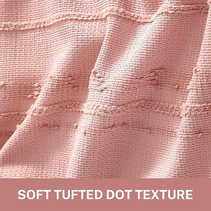 Pink Shower Curtain Boho, 72 x 84 Cotton Blend Waffle Weave Stripe Textured Heavy Duty, Fabric Shower Curtain for Bathroom, Hotel, Washable