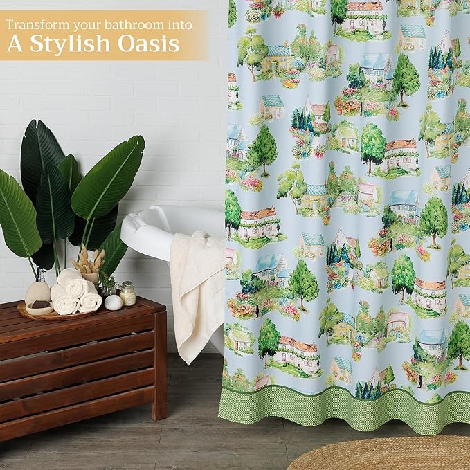 Maison d' Hermine Shower Curtain 100% Cotton One Panel 70"x72" Washable Fabric Shower Curtains for Bathroom, Easy Hanging with 12 Button Holes - Home Hotel Spa Easter Gifts (Gignac)