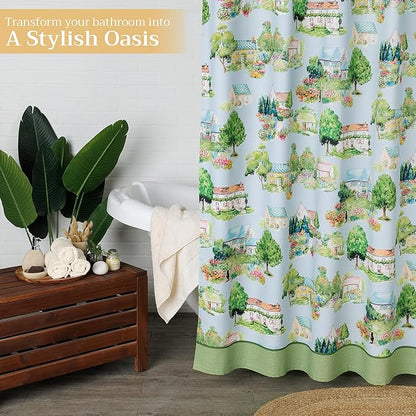 Maison d' Hermine Shower Curtain 100% Cotton One Panel 70"x72" Washable Fabric Shower Curtains for Bathroom, Easy Hanging with 12 Button Holes - Home Hotel Spa Easter Gifts (Gignac)