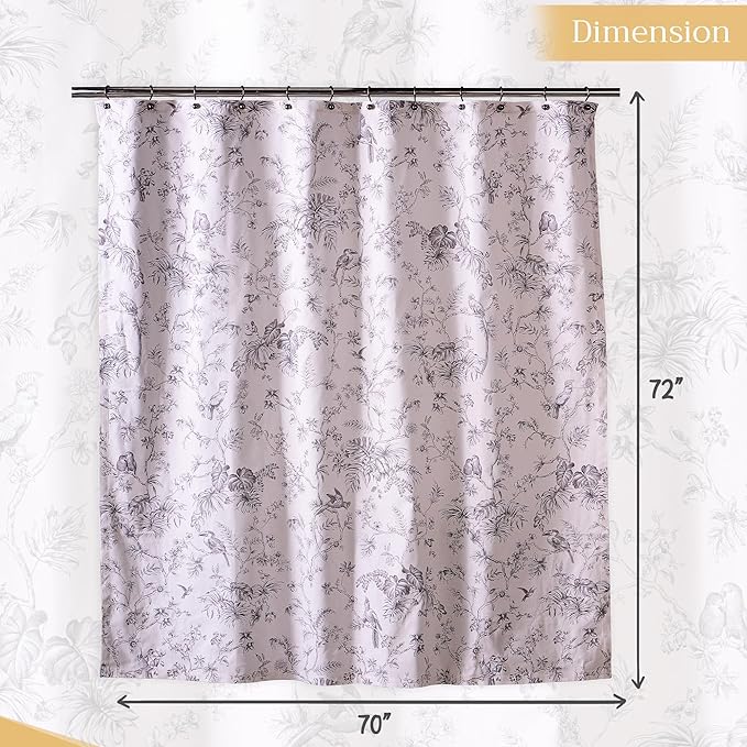 Maison d' Hermine Shower Curtain 100% Cotton One Panel 70"x72" Washable Fabric Shower Curtains for Bathroom, Easy Hanging with 12 Button Holes - Home Hotel Easter Gifts (Jouy Paradise - Grey)