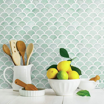 RoomMates TIL4571FLT StickTiles Aqua Scallop Peel and Stick Tile Backsplash (Pack of 8)