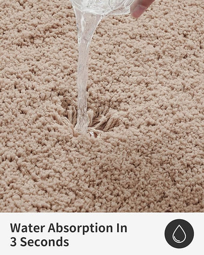 ILANGO Beige Bathroom Rugs 24" × 17" Small Non Slip & Super Absorbent Extra Thick Soft, Washable Bath Mat for Floor, Microfiber Plush Shaggy Bath Rug with Rubber for Bathtub Shower Room Sink