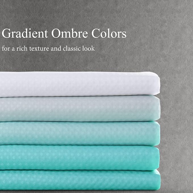 Shower Curtain 84 inches Long 7FT for Bathroom 1 Panel Aqua Blue | Ombre Waffle, Shower Curtains with Hook, Water Repellent, Boho Farmhouse, Simple Modern Bath Decor, 72x84