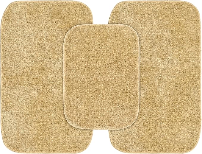 Garland Rug Traditional Nylon Washable Linen 3 Bath Rugs (17" X 24", 21" X 34", 21" X 34") - Soft, Absorbent, and Stylish for Your Bathroom