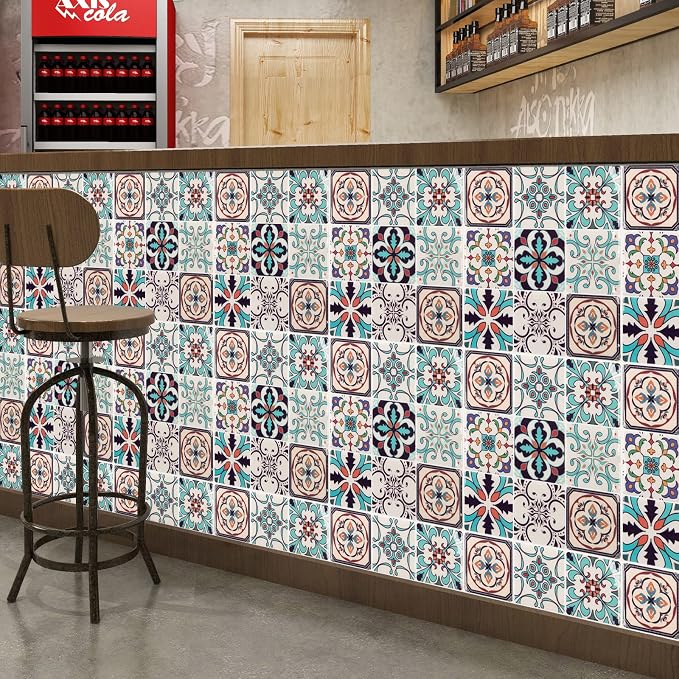 LONGKING Peel and Stick Backsplash Tile Stickers, Maximum Blue Green Tile for Kitchen, Stick on Wall Tiles (10 Sheets) | Peel and stick backsplash, self-adhesive wall tile, Blue Green, waterproof, kitchen bathroom wall, 10-sheet