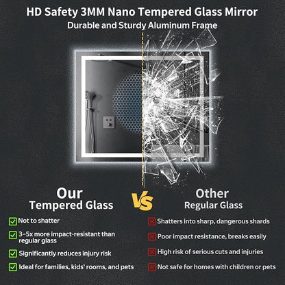 32"x40" LED Bathroom Mirror with Lights, Backlit+Frontlit, Anti-Fog | CRI 95, Stepless Dimmable, 3 Colors Lighting, Shatterproof Tempered Glass, HD Reflection, Memory, (Horizontal/Vertical)